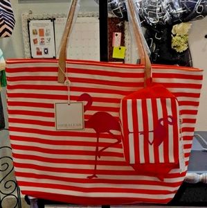Shiraleah XL canvas flamingo beach tote & cosmetic